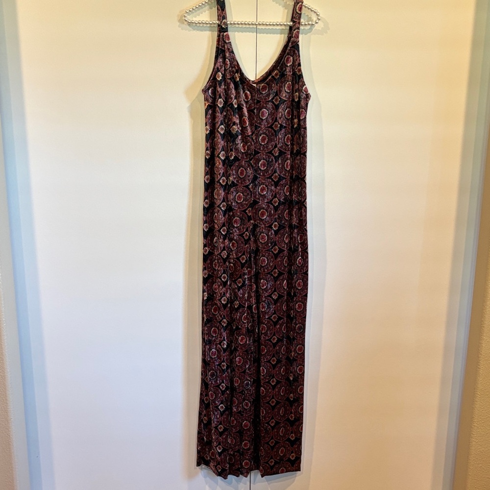 Natural Life Velvet Wide Leg Jumpsuit Boho Retro Hippie Velour Small
